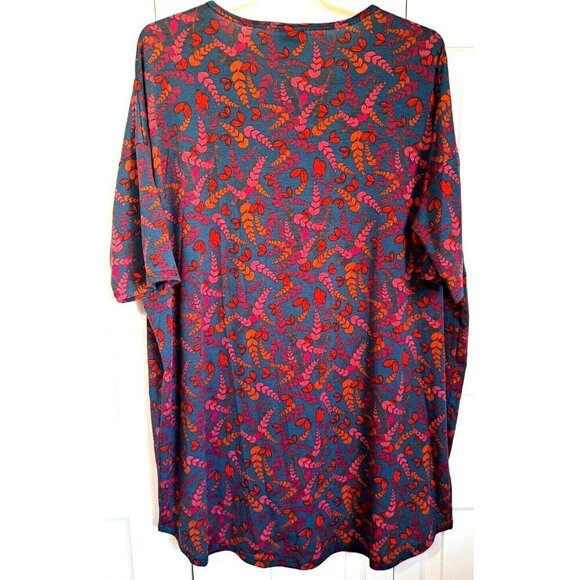 LuLaRoe Women's XL Multicolor Leaf Print Short Sleeve Scoop Neck Tunic - Picture 3 of 5